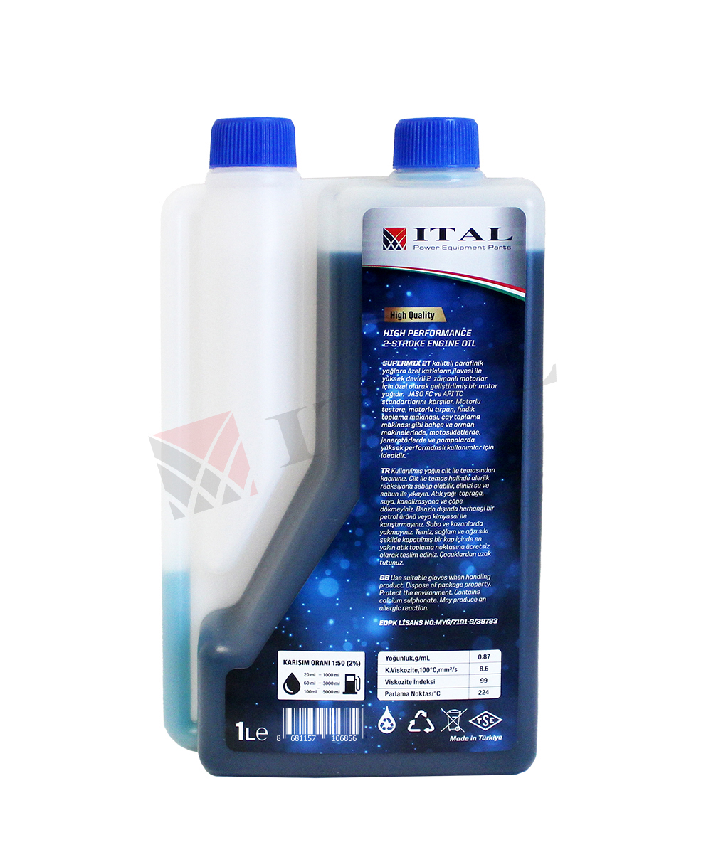ITAL MOTOR YAĞI SUPERMIX 2T 1L ÖLÇEKLİ MAVİ FS